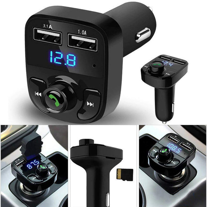 CAR-X8 Bluetooth FM Transmitter Kit for Hands-Free Call Receiver / Music Player / Call Receiver / Fast Mobile Charger Ports for All Smartphones with 3.1A Quick Charge Dual USB Car Charger