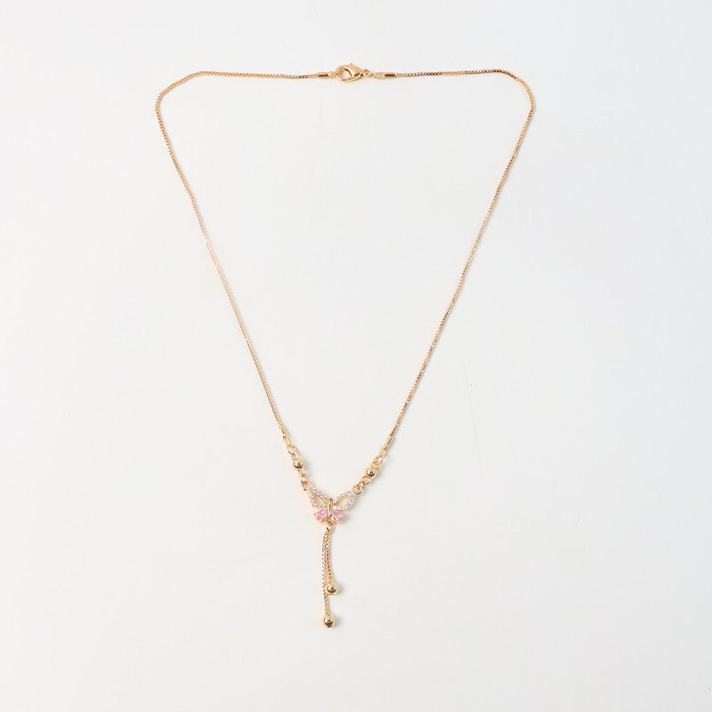 Delicate Pink Crystal Butterfly Pendant Necklace for Women – Gold Plated Adjustable Chain