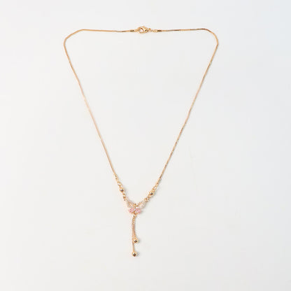 Delicate Pink Crystal Butterfly Pendant Necklace for Women – Gold Plated Adjustable Chain
