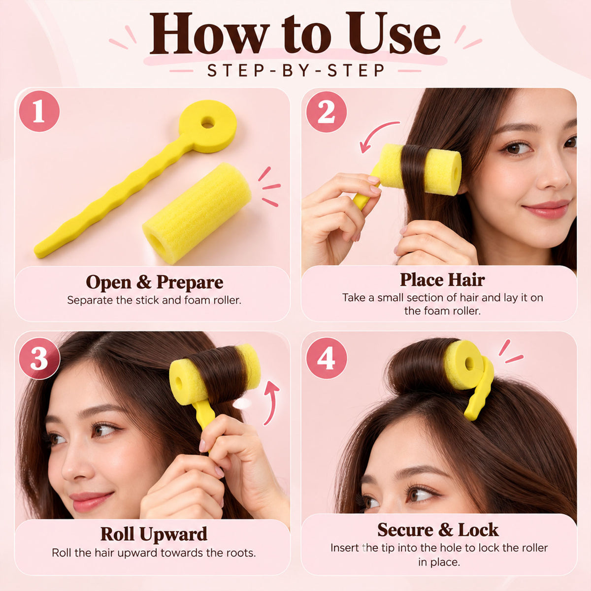 Soft Foam Hair Curling Roller with Locking Strap for Heatless Hairstyling (1 Pc)