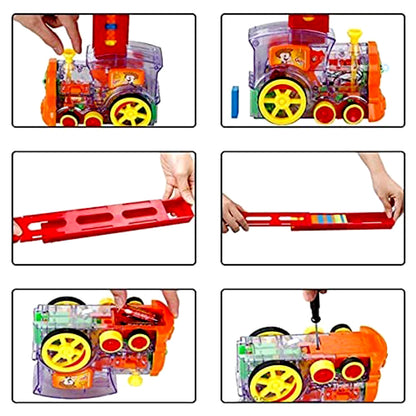 Play Game Transparent Funny Train Engine with Blocks Set 60 Blocks Toy with Music and Lights Automatic Blocks Toy Train Set for Kids ( Batteries not included)