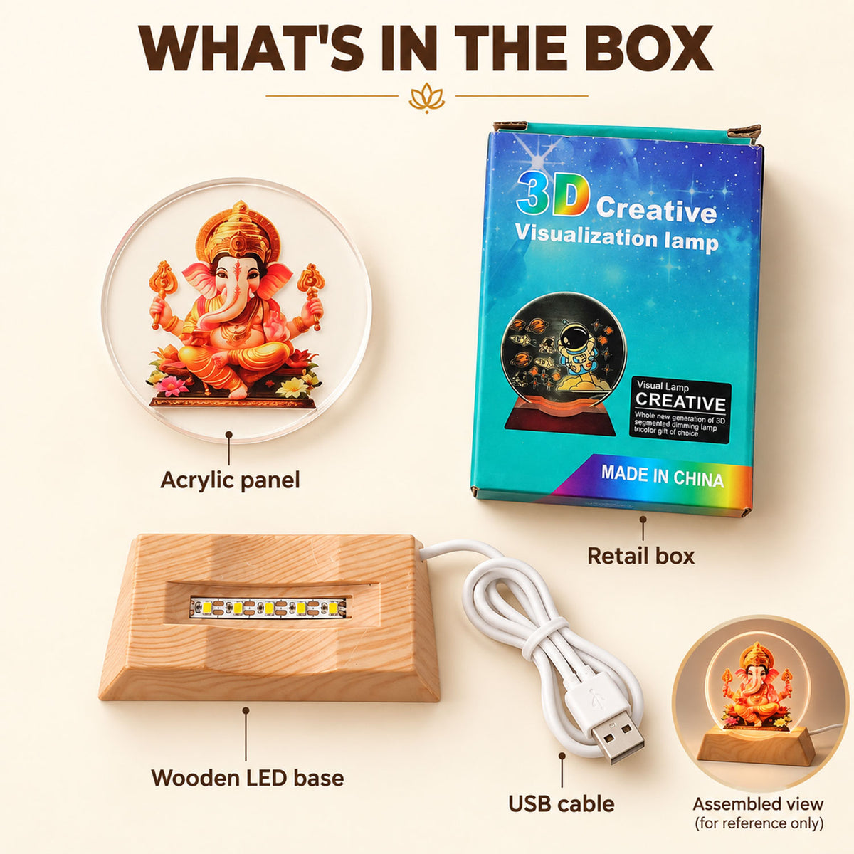 3D Ganesha Acrylic LED Lamp with Warm Golden Glow for Decor (1 Pc)