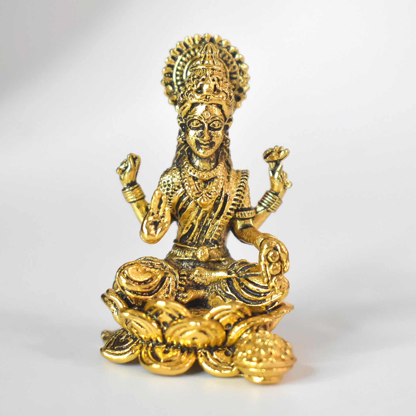 Gold-Plated Lakshmi Mata Murti - Divine Metal Statue for Wealth & Prosperity