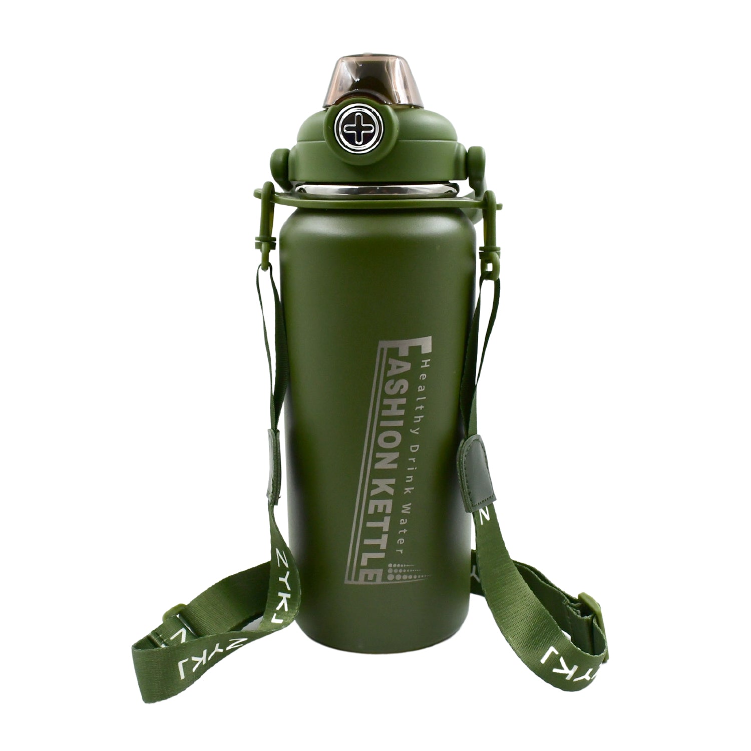 Stainless steel insulated water bottle angled view