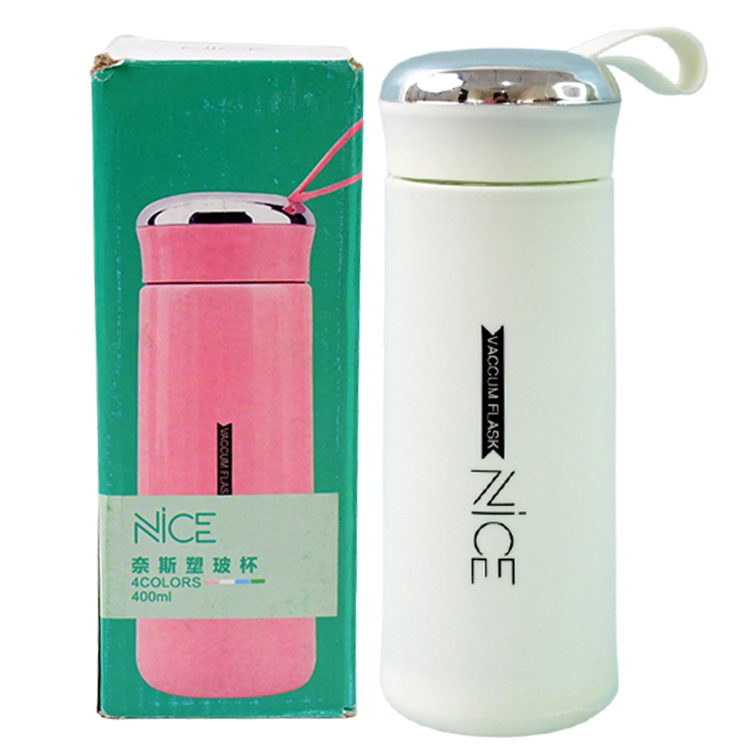 Water bottle 400ml leak proof, glass water bottle with daily water intake for gym and children, Nice Bottle (1 pc / White Color)