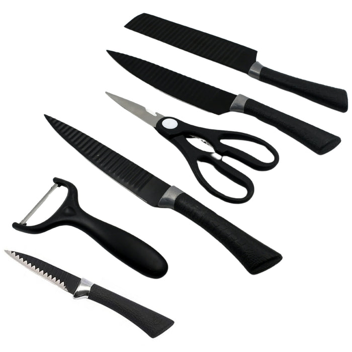 6 Pieces Professional Kitchen Knife Set, Meat Knife, Chef's Knife with Non-Slip Handle for Home, Kitchen and Restaurant with Chef Peeler and Scissor (Stainless Steel / 6 Pcs Set)