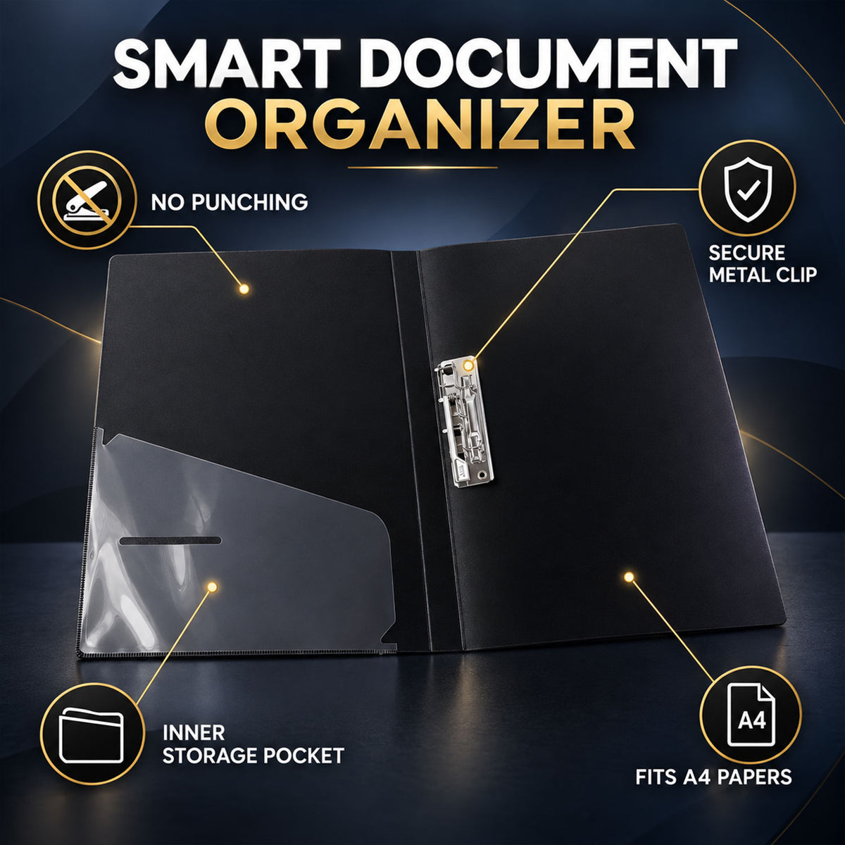 Clip Document Folder – Secure, Foldable A4 Organizer for Office