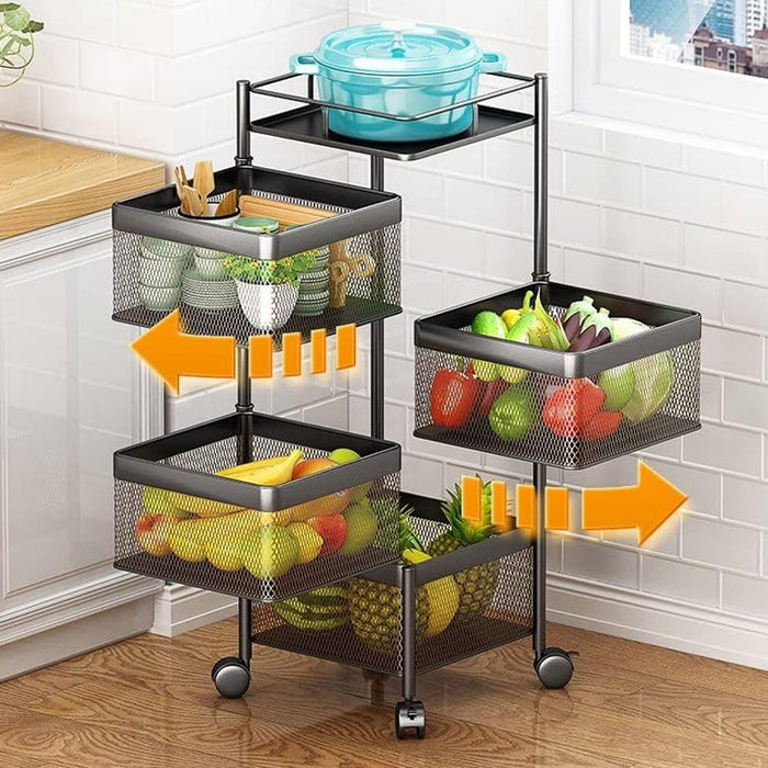 Metal High Quality Kitchen Trolley Kitchen Organizer Items and Kitchen Accessories Items for Kitchen Rack Square Design for Fruits & Vegetable Onion Storage Kitchen Trolley with Wheels (4 Layer / 3 Layer)