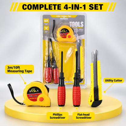 4 in 1 Hand Tool Kit for Garage and Hardware Repairs, Compact Tool Set (1 Set)