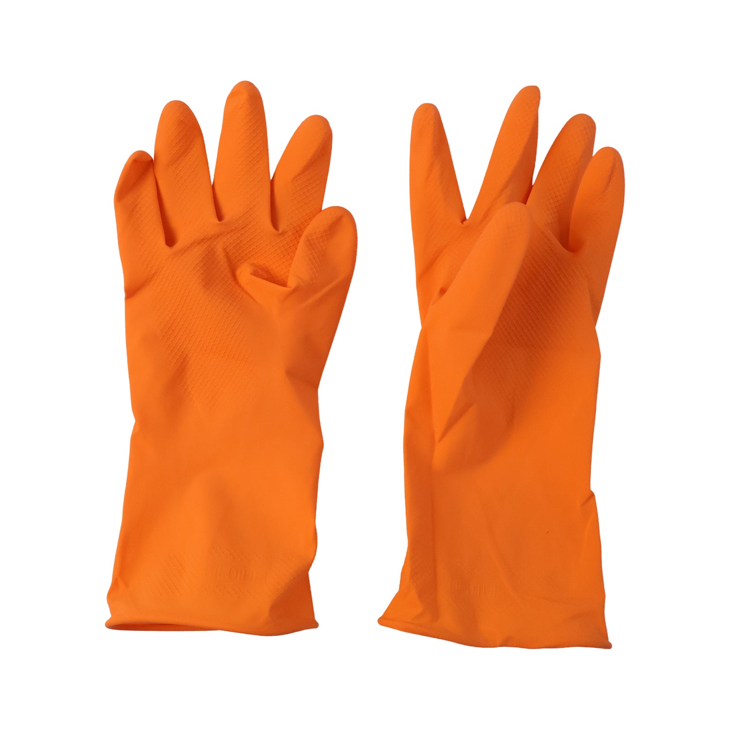 Reusable medium orange cleaning gloves