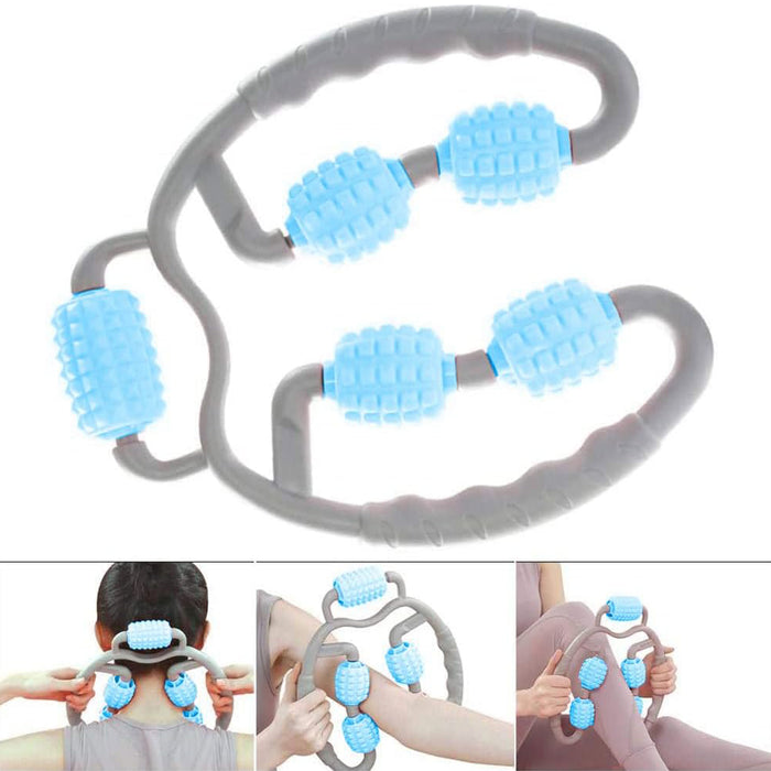 0265 Muscle Massage Roller, 5 Wheels Relieve Soreness Leg Muscle Roller Fitness Roller Muscle Relaxer Massage Roller Ring Clip All Round Massaging Uniform Force Elastic PP Drop Shaped for Home Use (1 Pc)