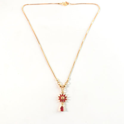 Gold-Plated Red Floral Crystal Pendant Necklace for Women