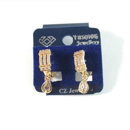 Detailed view of intricate design on rectangular CZ stone earrings