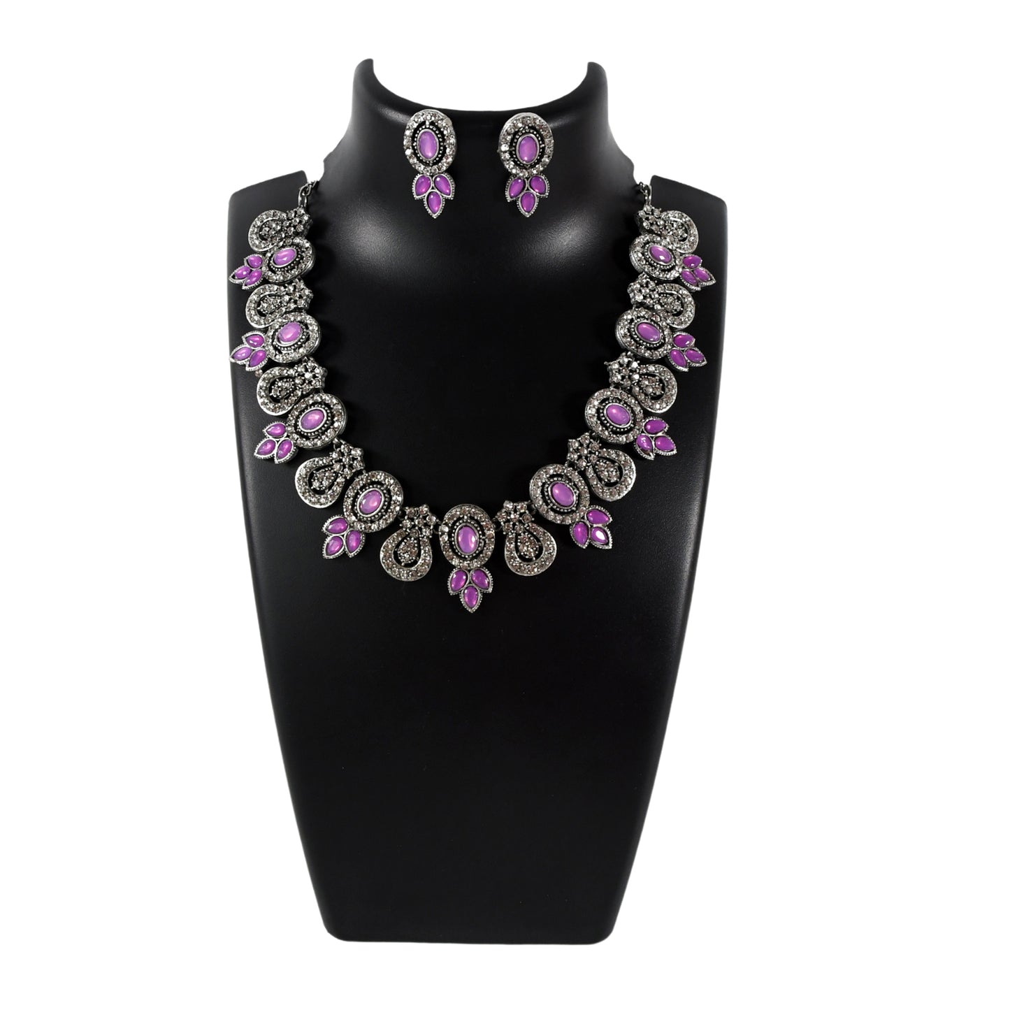 Elegant Purple and White Diamond Necklace Set