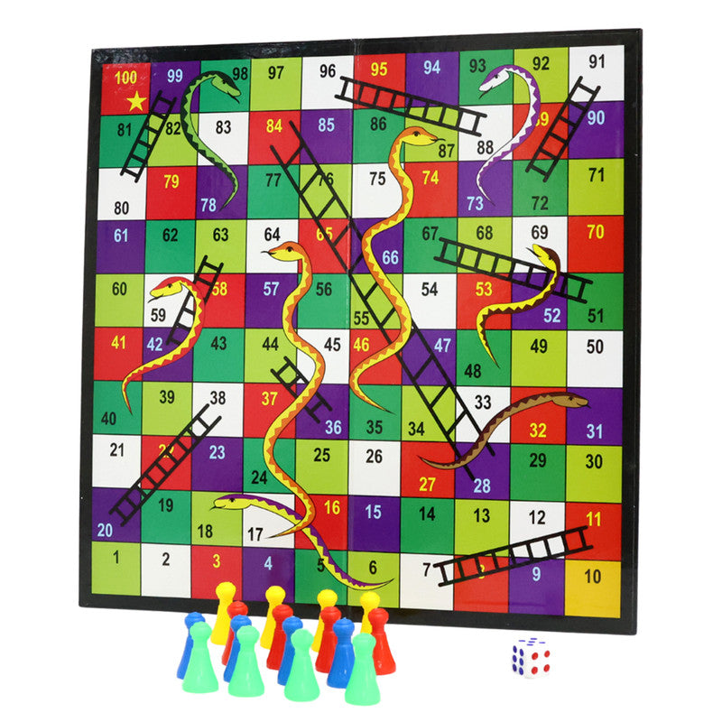 Classic Snakes & Ladders Board Game with Dice and Pawns