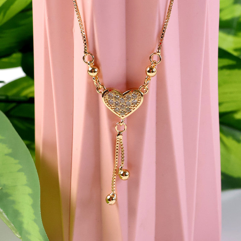 Sparkling Heart Drop Pendant Necklace – Gold-Plated Chain for Women