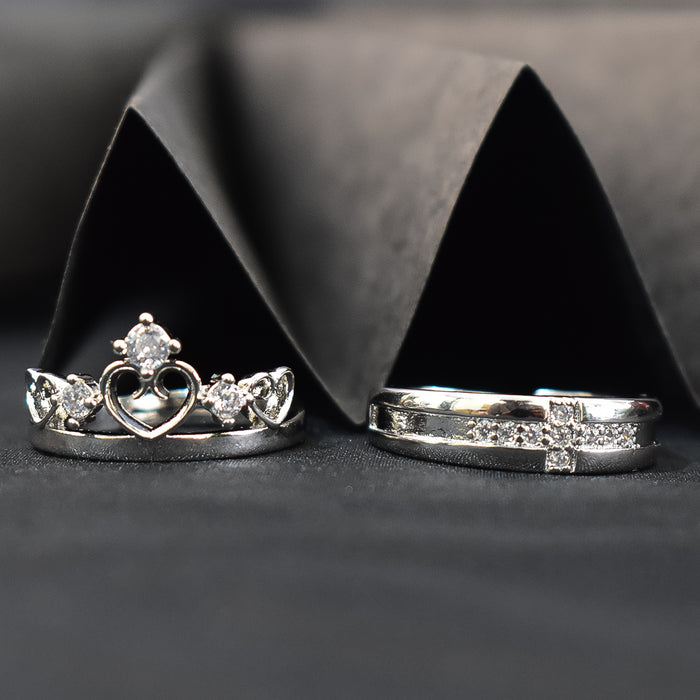 Elegant Silver-Tone Ring Set for Couples