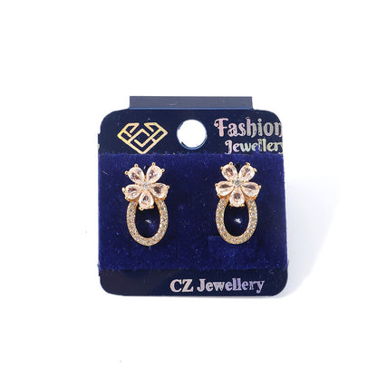 Floral Oval Loop CZ Stone Earrings for Women