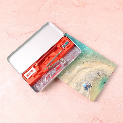 Office Mate Mathematical Drawing Instrument Box — Complete School / Engineering Compass & Geometry Set in Metal Case