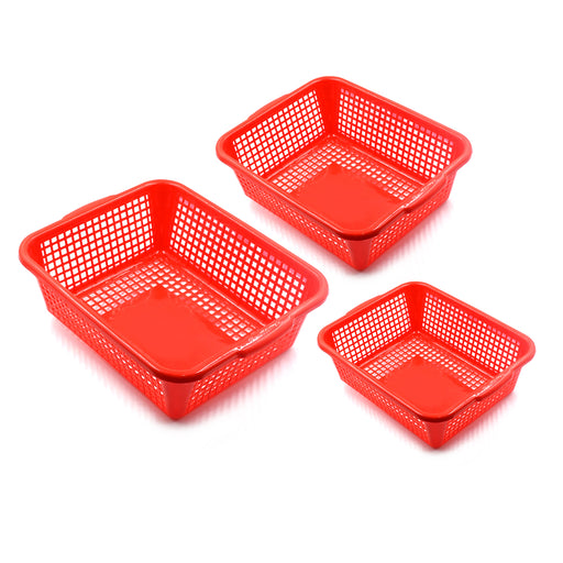 DeoDap Plastic Plastic Multiple Size Cane Fruit Baskets (3 Size