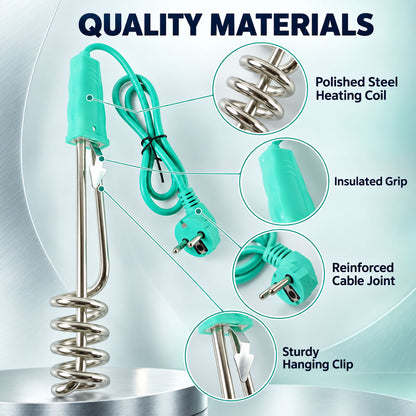 Electric Immersion Water Heater Rod with Spiral Coil and Hanging Rim Clip (1 Pc)