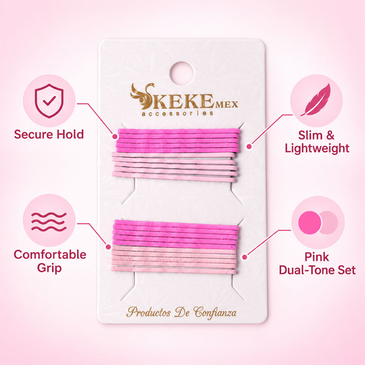 Pink Ombre Metal Bobby Pins Set for Girls and Kids (20 Pc)