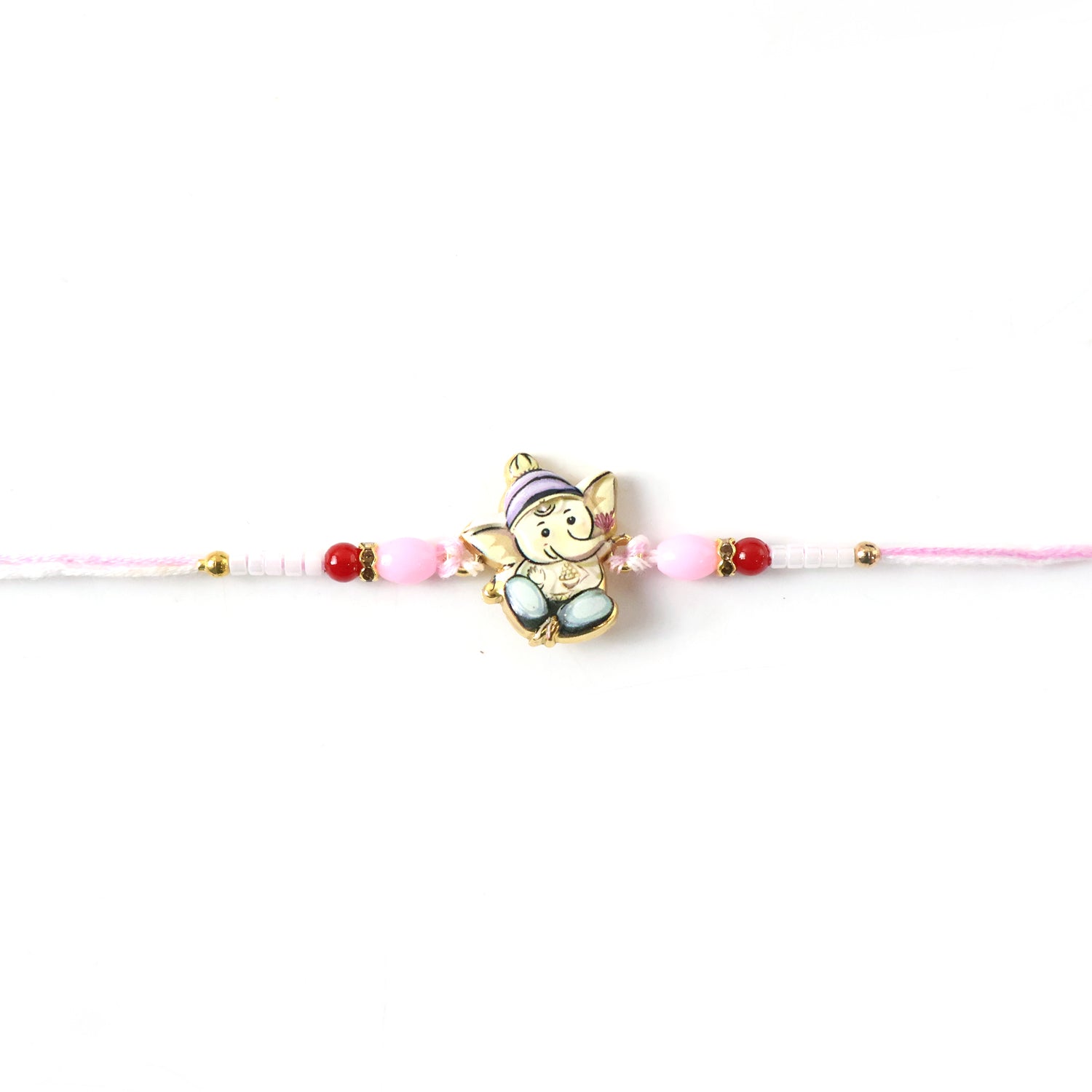 Cute Ganesha Designer Rakhi with Pink and Red Beads (1 Pc)