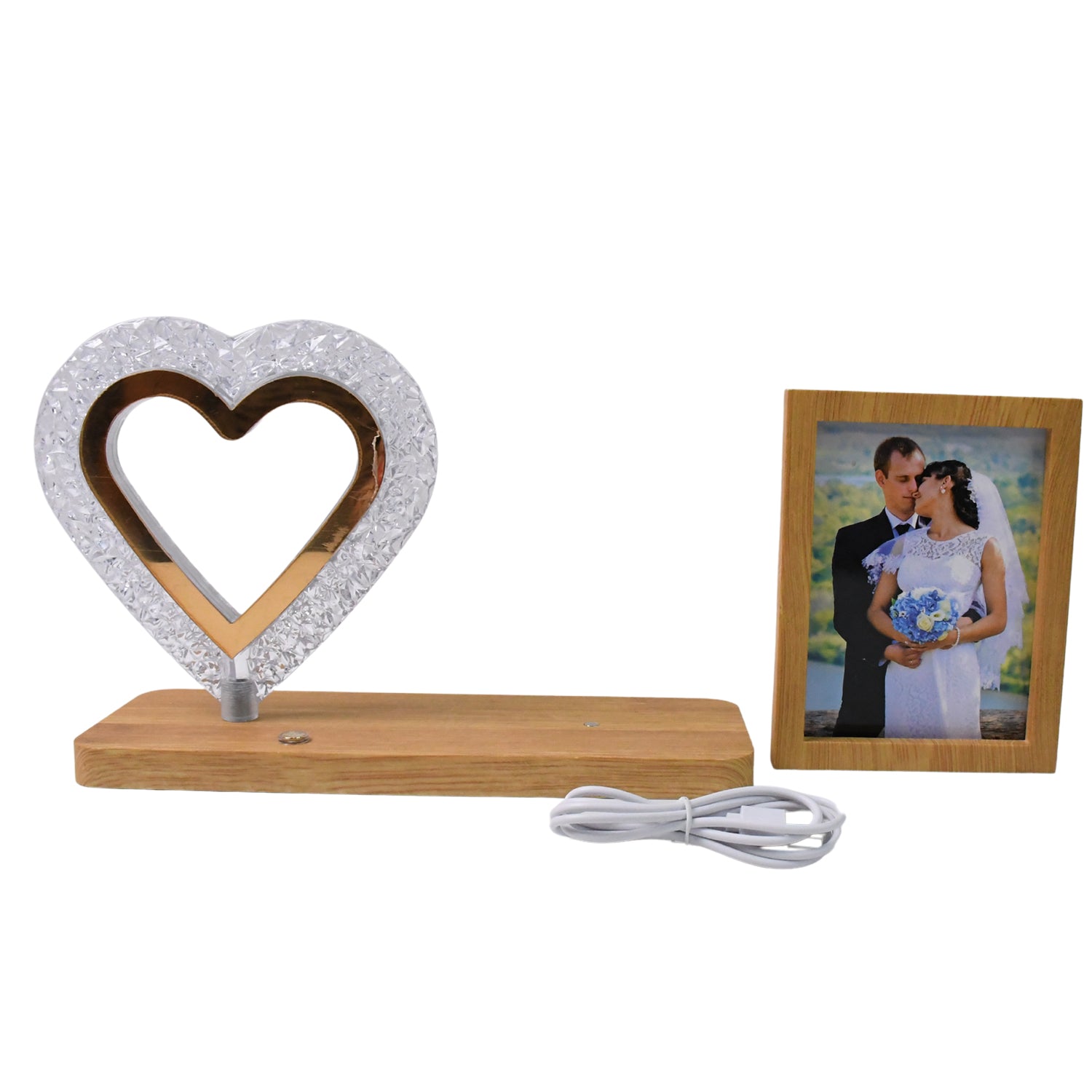 Heart Shape Cystal Led Lamp & Photo Frame Night Lamp | Wedding Gift | love couple