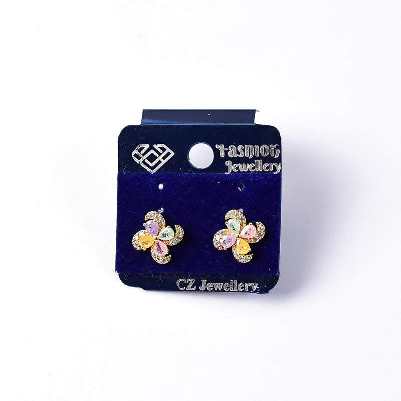 Pastel Crystal Flower Stud Earrings with Gold Finish for Women