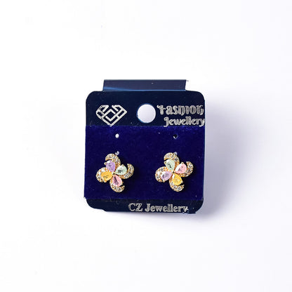 Pastel Crystal Flower Stud Earrings with Gold Finish for Women