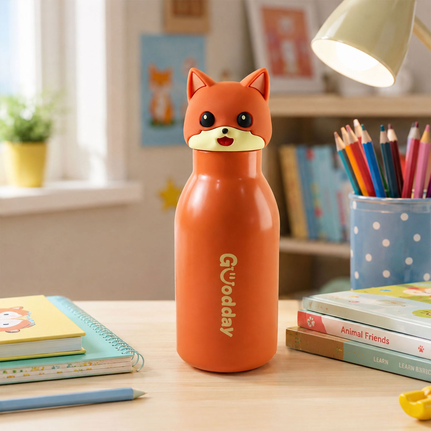 Kids Stainless Steel Vacuum Water Bottle with Straw (1 Pc 450ML, Mix Design)