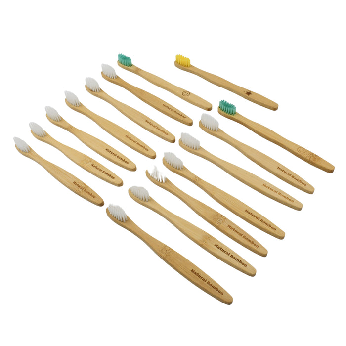 Bamboo Wooden Toothbrush Soft Toothbrush Wooden Child Bamboo Biodegradable Toothbrush, Manual Toothbrush for Adult, Kids (15 pcs set / With Round Box)