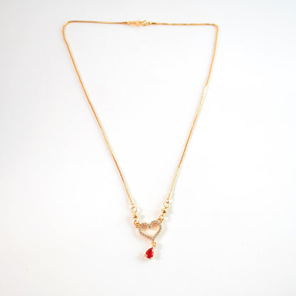 Gold-Plated Heart Pendant Necklace with Red Crystal Drop for Women