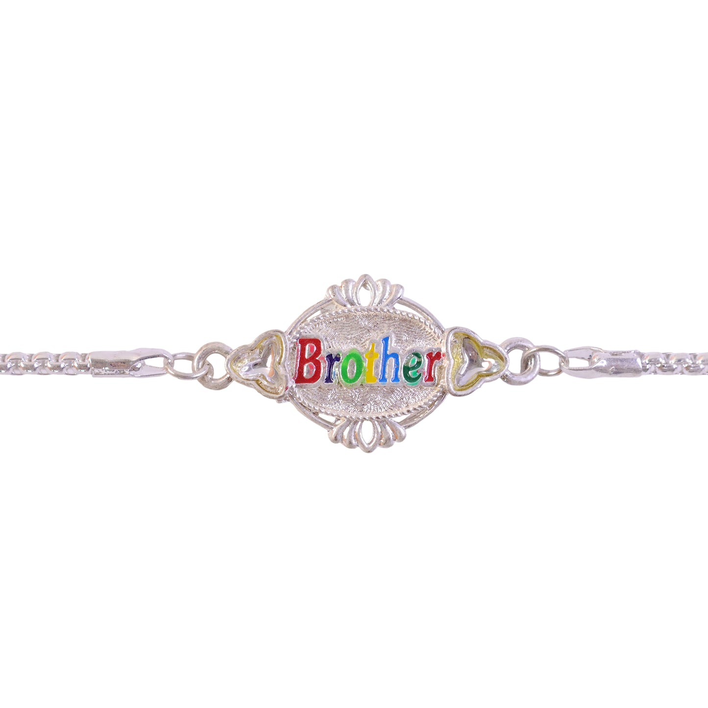 Brother Name Multicolor Enamel Silver Chain Designer Rakhi