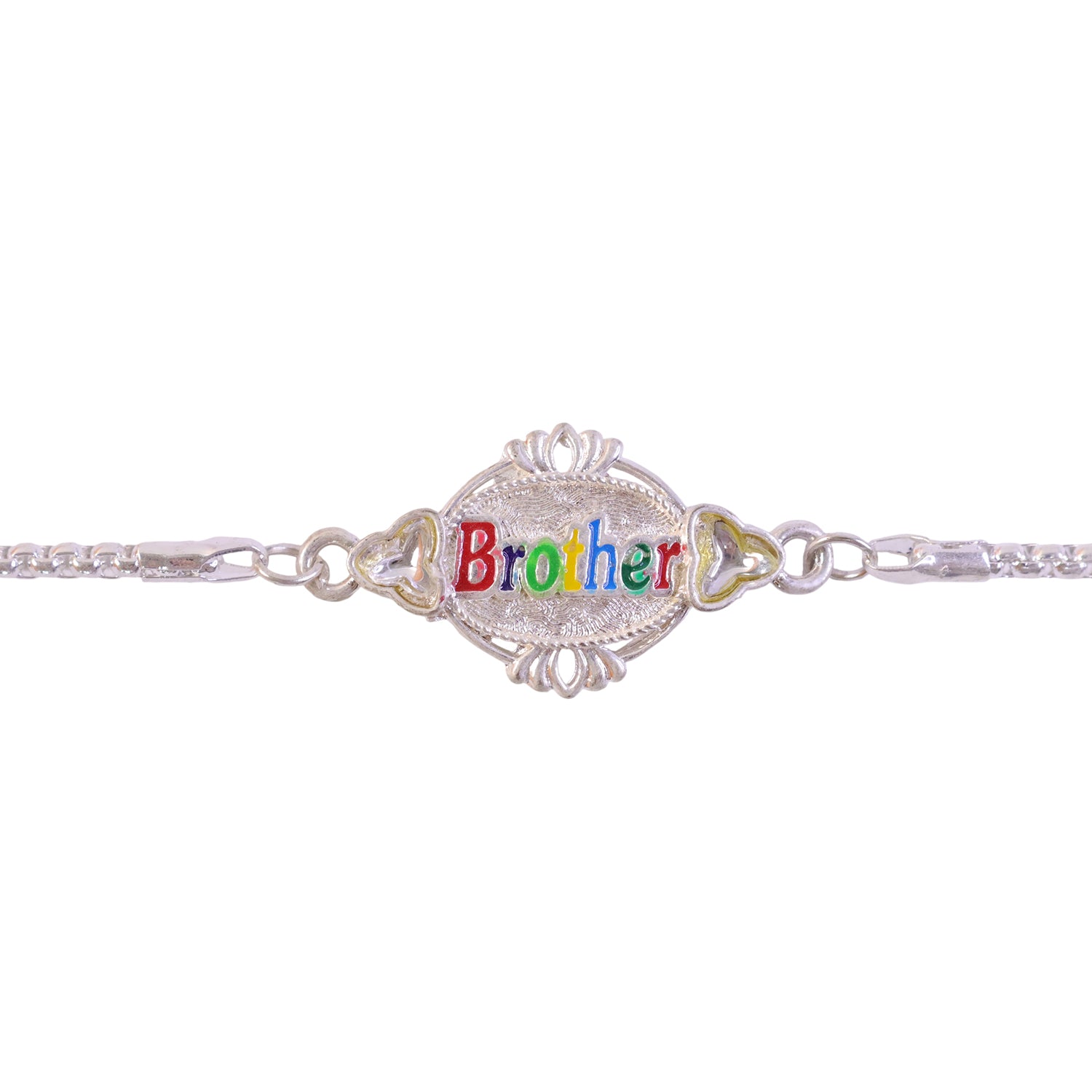 Brother Name Multicolor Enamel Silver Chain Designer Rakhi