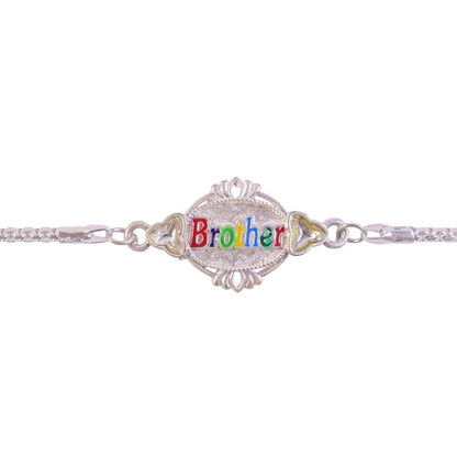 Brother Name Multicolor Enamel Silver Chain Designer Rakhi