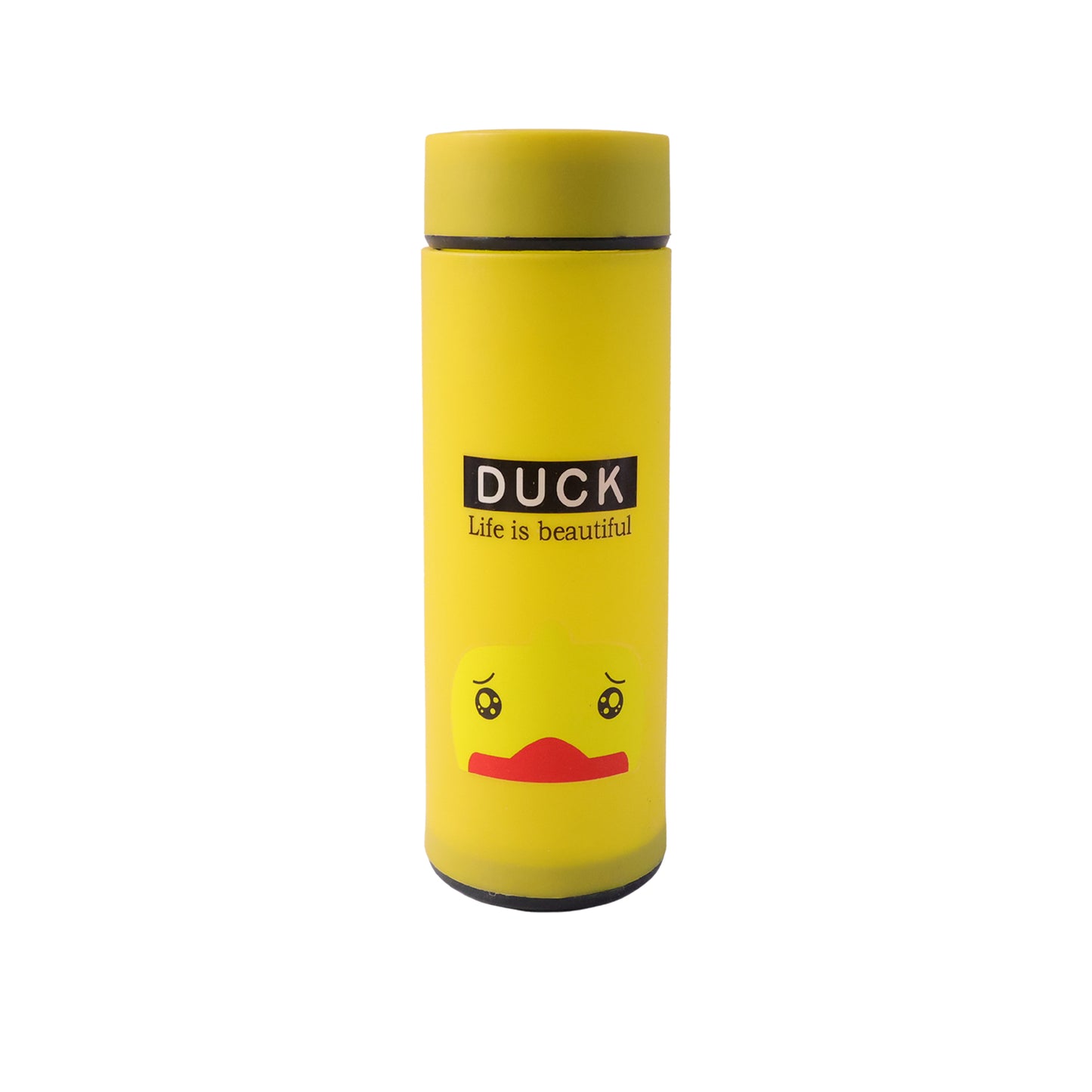 Cute Cartoon Design Frosted Glass Water Bottle with Leak Proof Lid (450 ML)