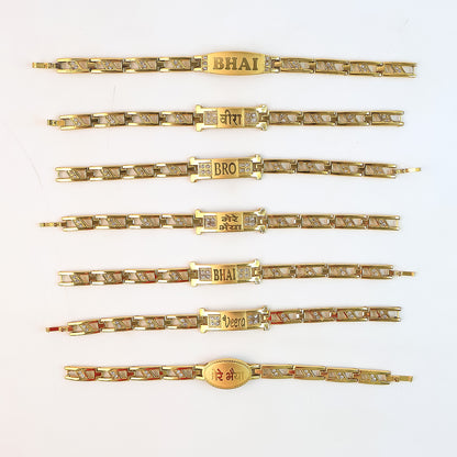 Metal Rakhi Bracelet for Brother Chain Rakhi With Wording (Mix Design /1 Pc)
