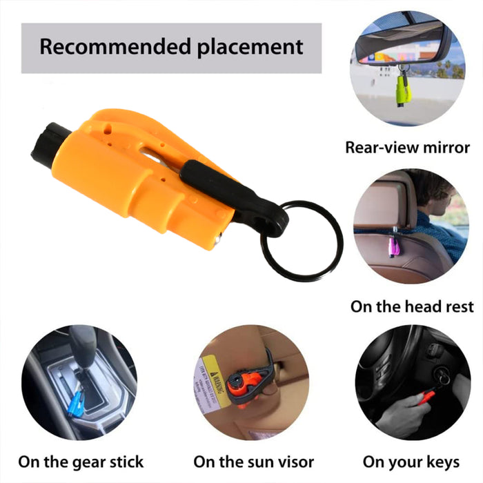 2 in 1 Emergency Safety Cutter with Key Chain, Small Portable Handy Emergency Safely Glass Breaking & Seat Belt Cutting Keychain Tool