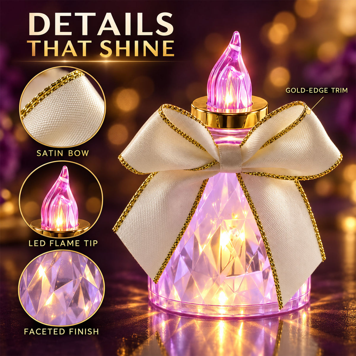 Flameless LED Candle Lights with Bow for Festive Table Decoration (12 Pc Set)