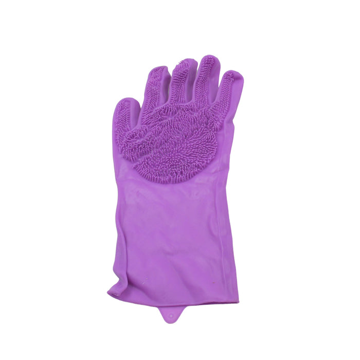 0712 Dishwashing Gloves with Scrubber| Silicone Cleaning Reusable Scrub Gloves for Wash Dish Kitchen| Bathroom| Pet Grooming Wet and Dry Glove (1 Pc Left Hand Gloves)