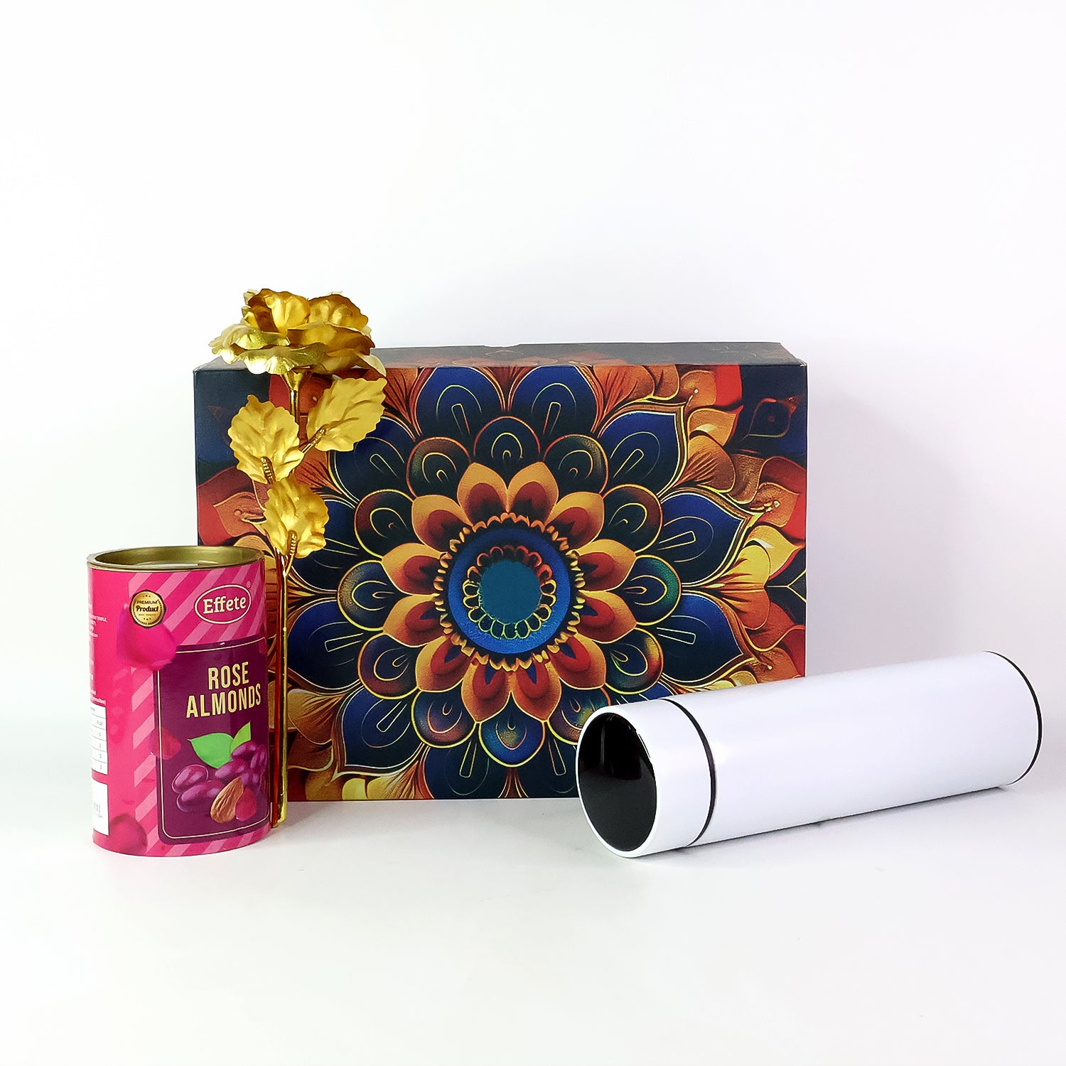 Effete Rose Almonds Gift Hamper, Golden Rose With Bottle (3 Pc Set)