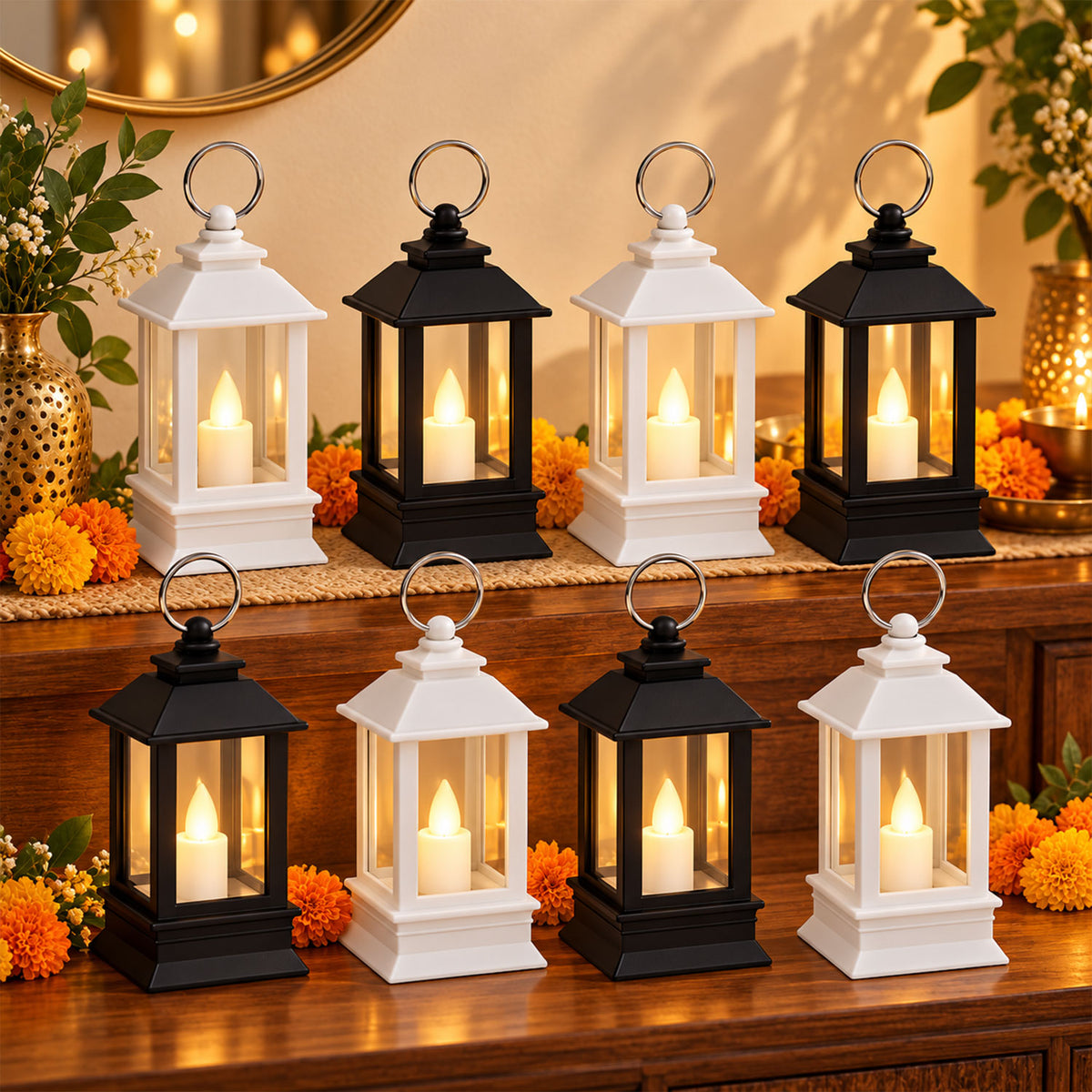 Decorative Flameless LED Mini Lantern Candles for Festive Home Decor (8 Pc Set)