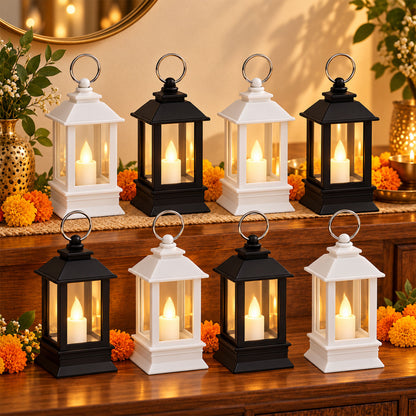 Decorative Flameless LED Mini Lantern Candles for Festive Home Decor (8 Pc Set)