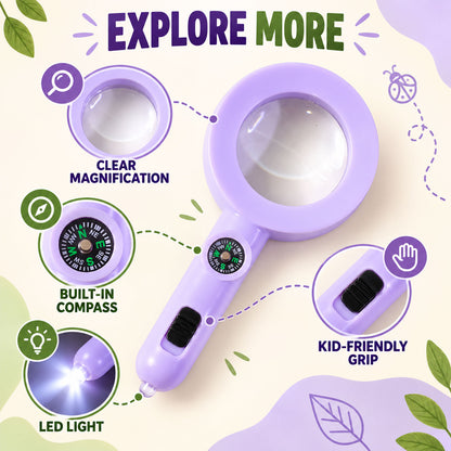 Handheld Magnifying Glass with LED Light and Compass for Nature Exploration (1 Pc)