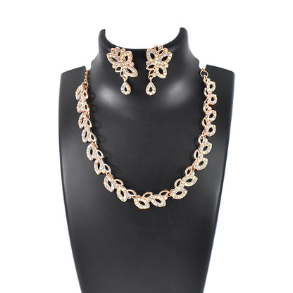 American Diamond Studded Floral Shaped Necklace With Earrings