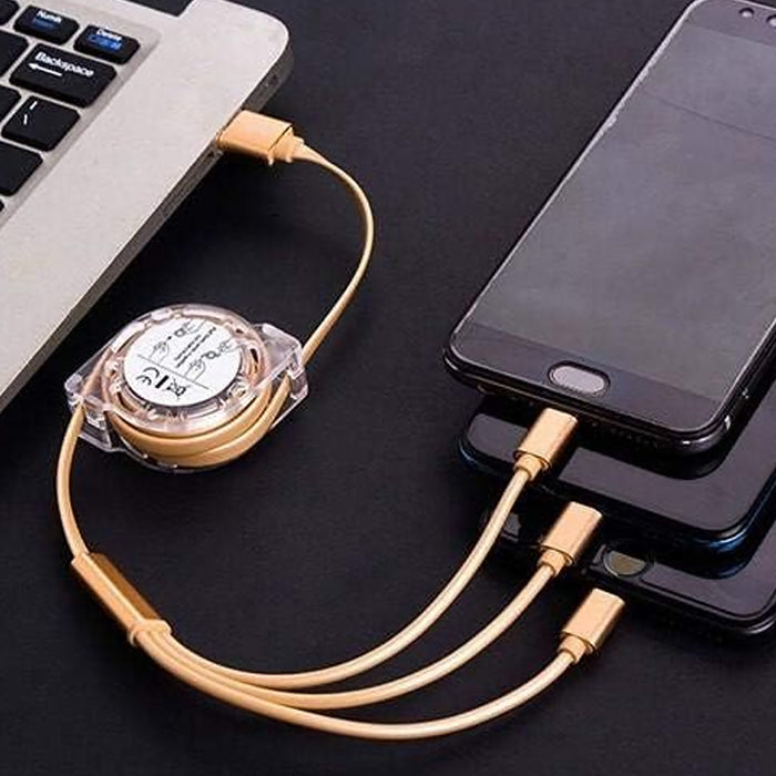 12835 Retractable Charger Charging Cable, Micro USB Cable, 3 in 1, Multi Charging Cable, Compatible with Phone / Type C / Micro Android USB and Other Mobile Devices (1 Pc)