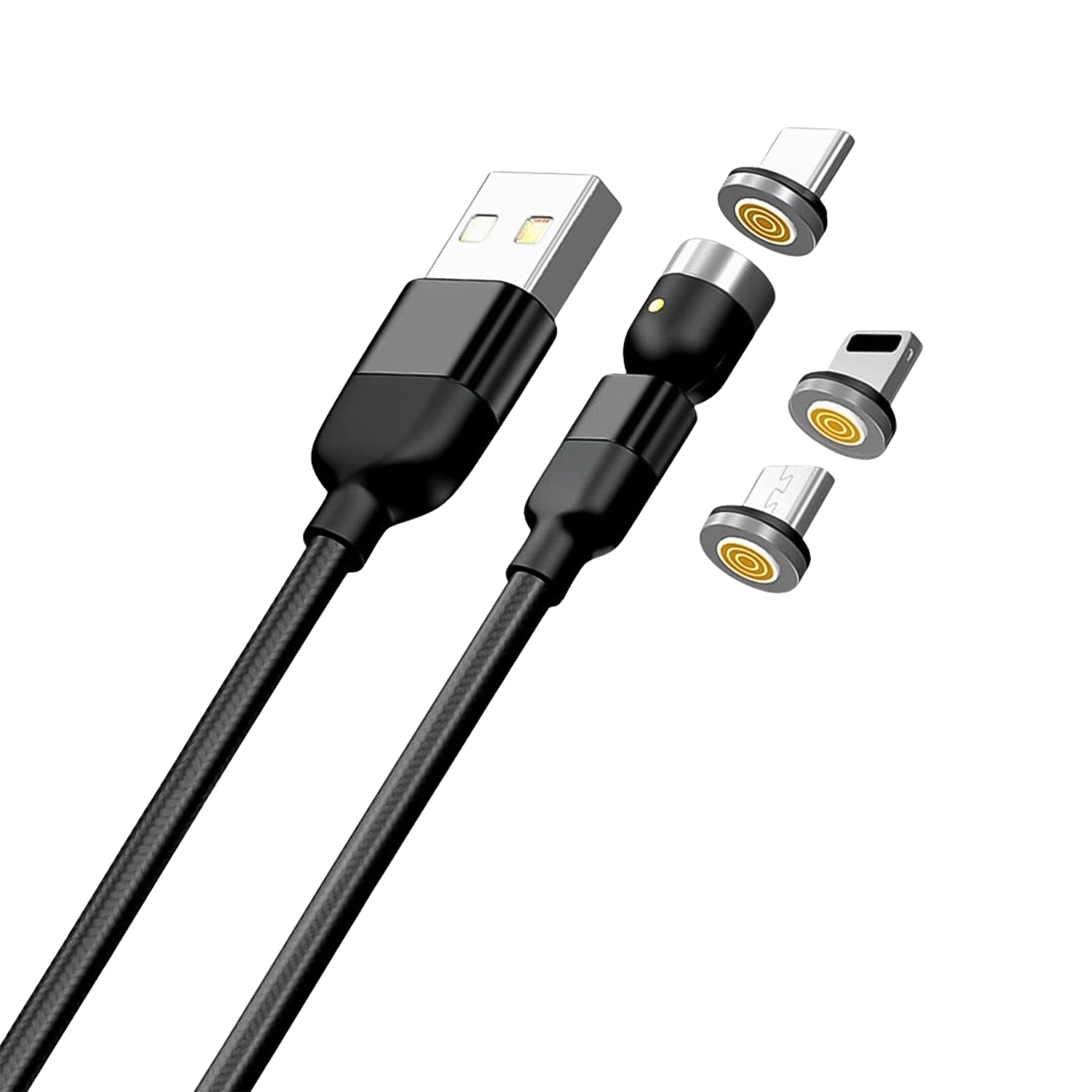 3 in 1 Magnetic USB Charging Cable | USB-c Android and Lightning with Extra Protecting Nylon| Strong Magnetic Cable with Full Rotation Support Fast Charging