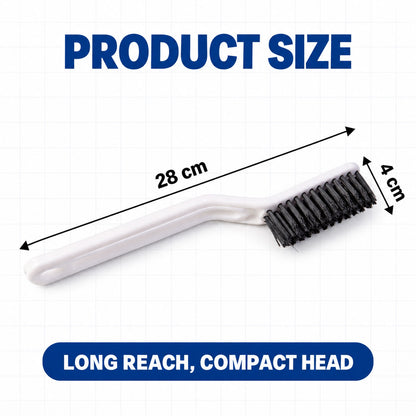 A white brush with black bristles is displayed with measurements indicating its 28 cm length and 4 cm head width.