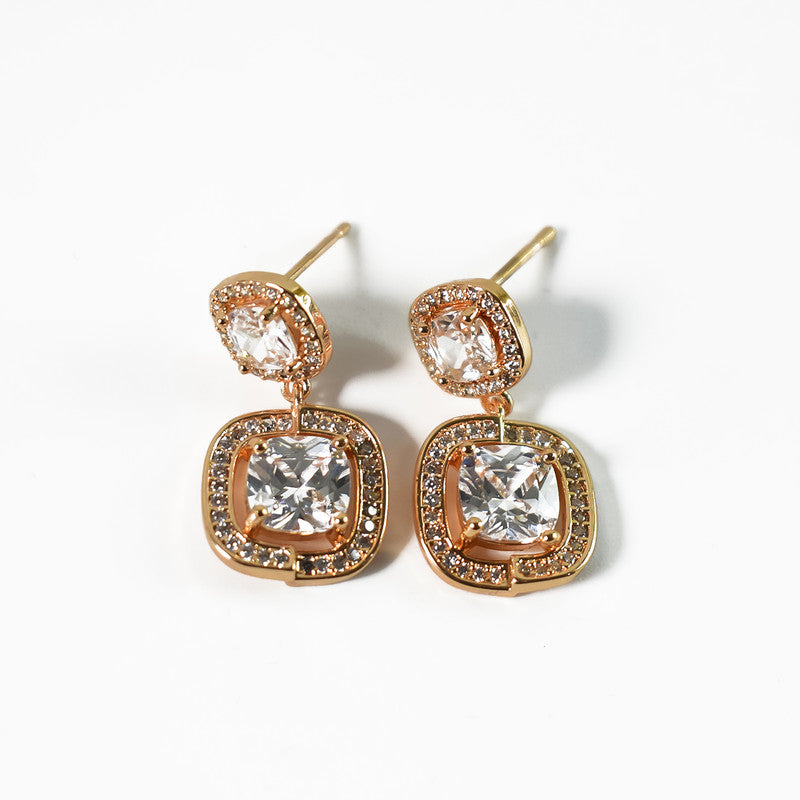 Elegant Double Square CZ Stone Drop Earrings for Women